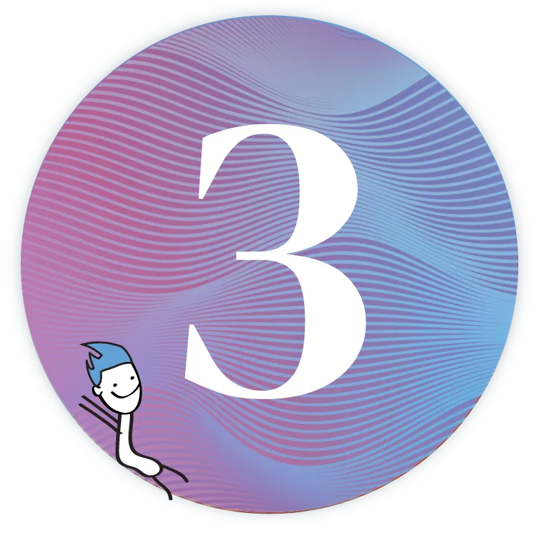 Roundel with number 3 inside it and a character